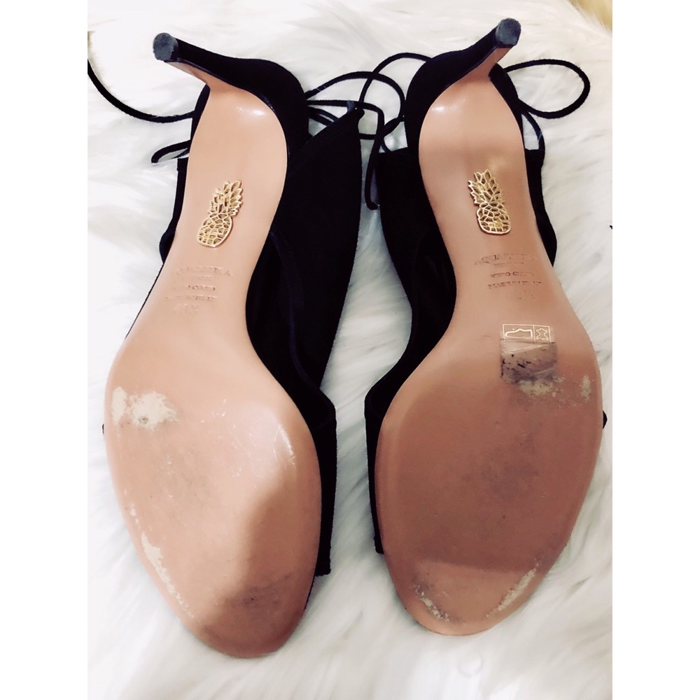 Aquazurra Black Mayfair Suede Peep-Toe Sandals - Picture 5 of 6